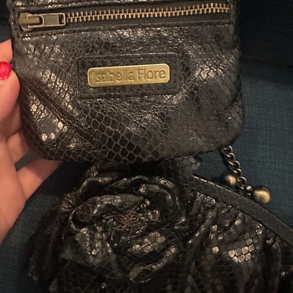 Isabella Fiore Black Snake-Embossed Evening Bag + Matching Pouch - Picture 5 of 13